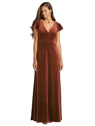 Flutter Sleeve Velvet Maxi Dress With Pockets - 1540 - Auburn Moon