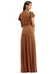Flutter Sleeve Velvet Wrap Maxi Dress With Pockets - 1538