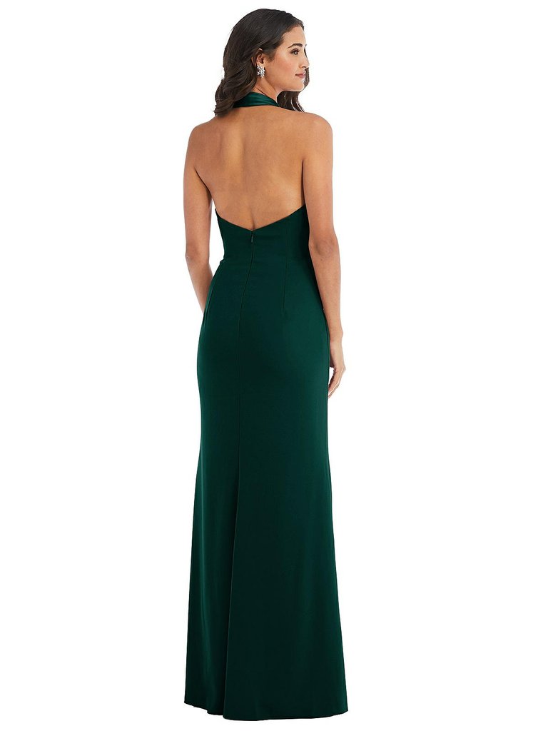 Halter Tuxedo Maxi Dress With Front Slit - 6842