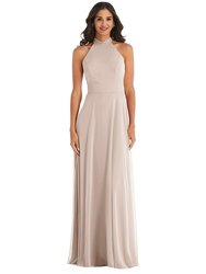 High Neck Halter Backless Maxi Dress - 1545 - Cameo