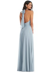 High Neck Halter Backless Maxi Dress - 1545