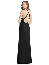 High-Neck Halter Dress With Twist Criss Cross Back  - 6848