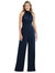 High-Neck Open-Back Jumpsuit with Scarf Tie - 6835  - Midnight Navy
