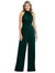 High-Neck Open-Back Jumpsuit with Scarf Tie - 6835  - Evergreen