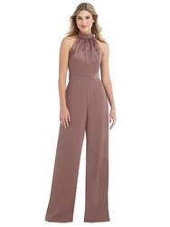 High-Neck Open-Back Jumpsuit with Scarf Tie - 6835  - Sienna