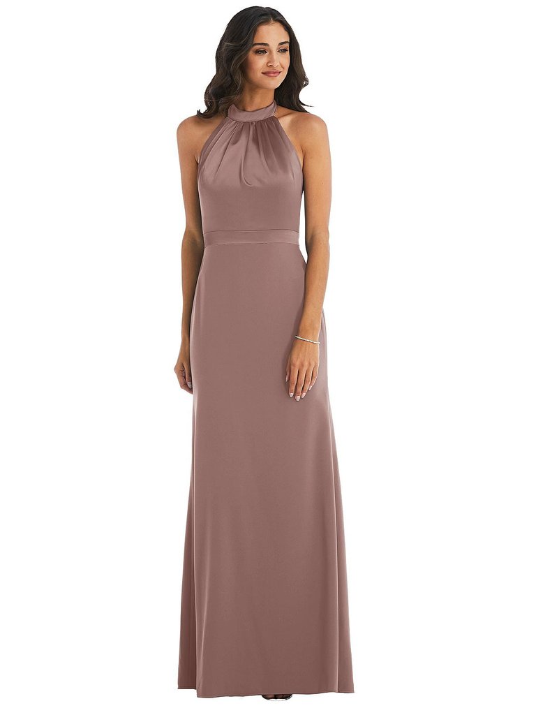 High-Neck Open-Back Maxi Dress With Scarf Tie - 6834  - Sienna