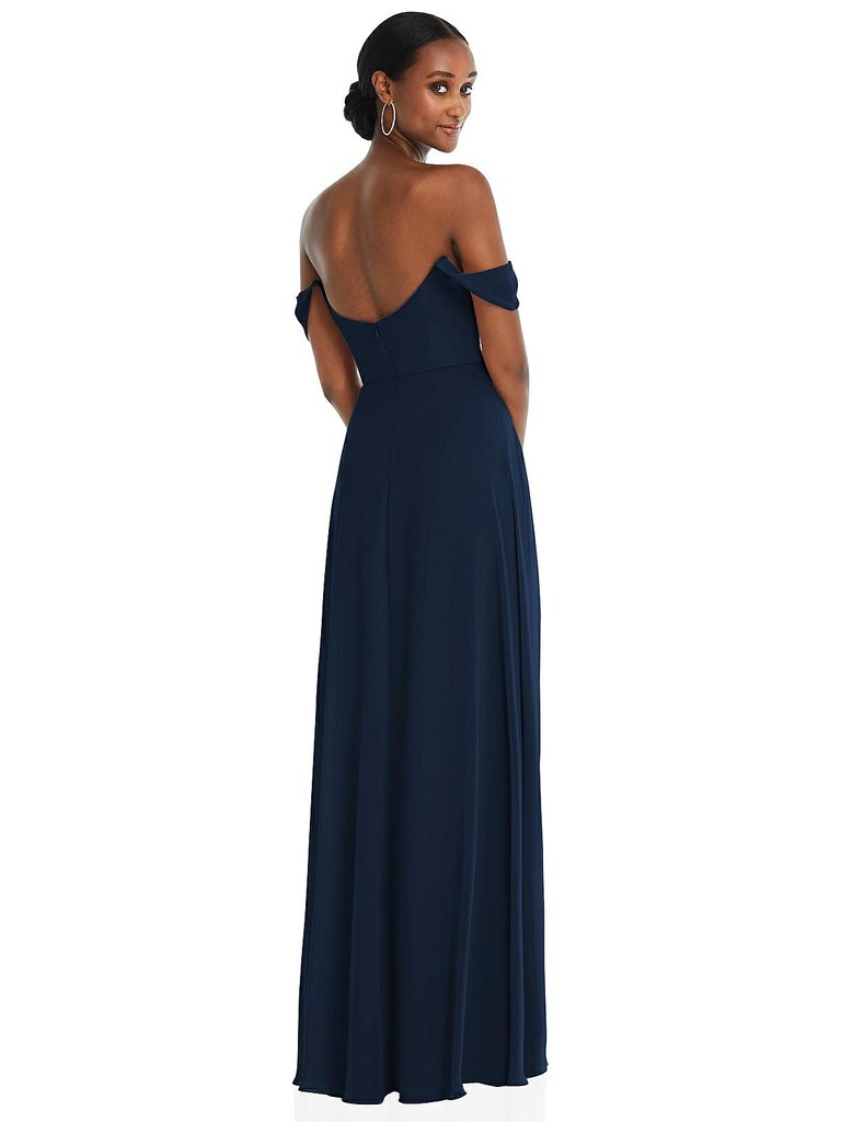 Off-The-Shoulder Basque Neck Maxi Dress With Flounce Sleeves - 1560 