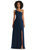 One-Shoulder Chiffon Maxi Dress With Shirred Front Slit - 1555  - Midnight Navy