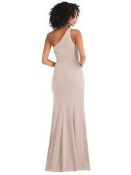 One-Shoulder Draped Cowl-Neck Maxi Dress - 6849