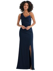 One-Shoulder Draped Cowl-Neck Maxi Dress - 6849 - Midnight Navy