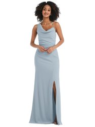 One-Shoulder Draped Cowl-Neck Maxi Dress - 6849 - Mist