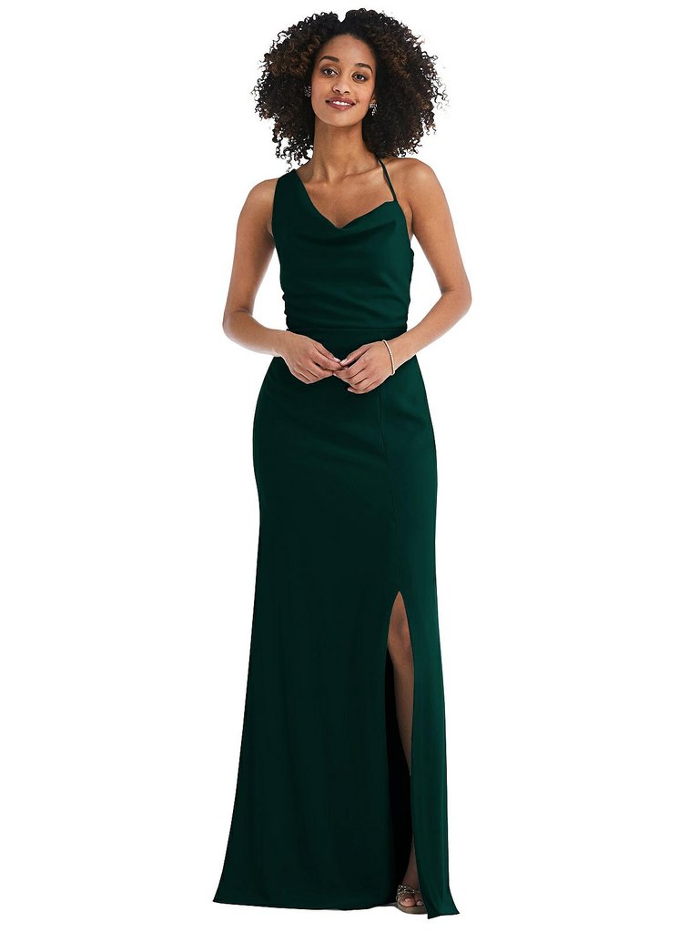 One-Shoulder Draped Cowl-Neck Maxi Dress - 6849 - Evergreen