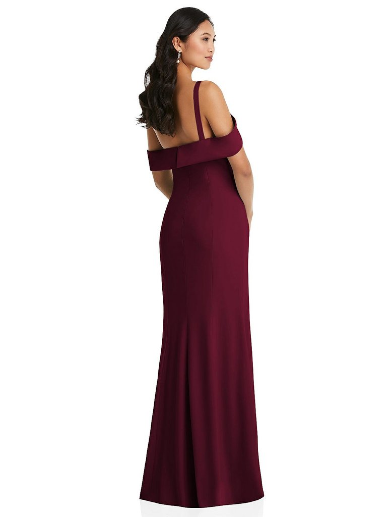 One-Shoulder Draped Cuff Maxi Dress With Front Slit - 6847