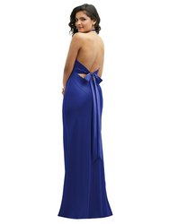 Plunge Halter Open-Back Maxi Bias Dress With Low Tie Back - 6885