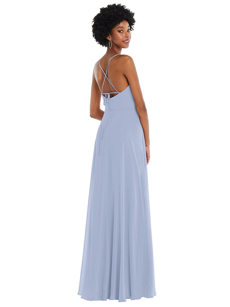 Scoop Neck Convertible Tie-Strap Maxi Dress with Front Slit - 1559