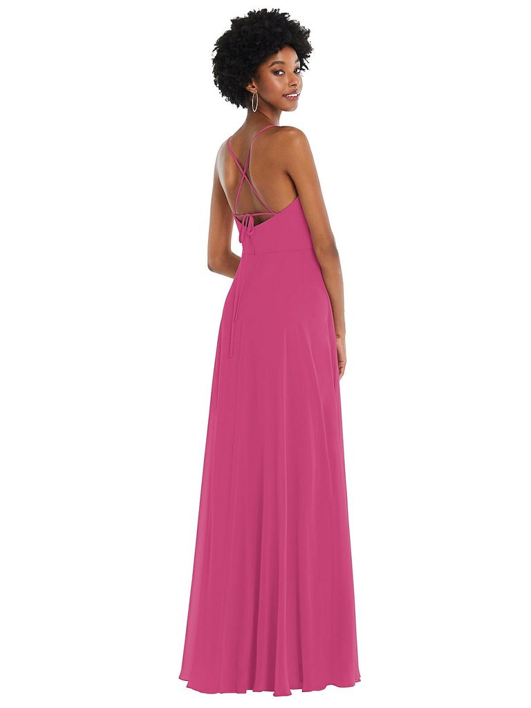 Scoop Neck Convertible Tie-Strap Maxi Dress with Front Slit - 1559