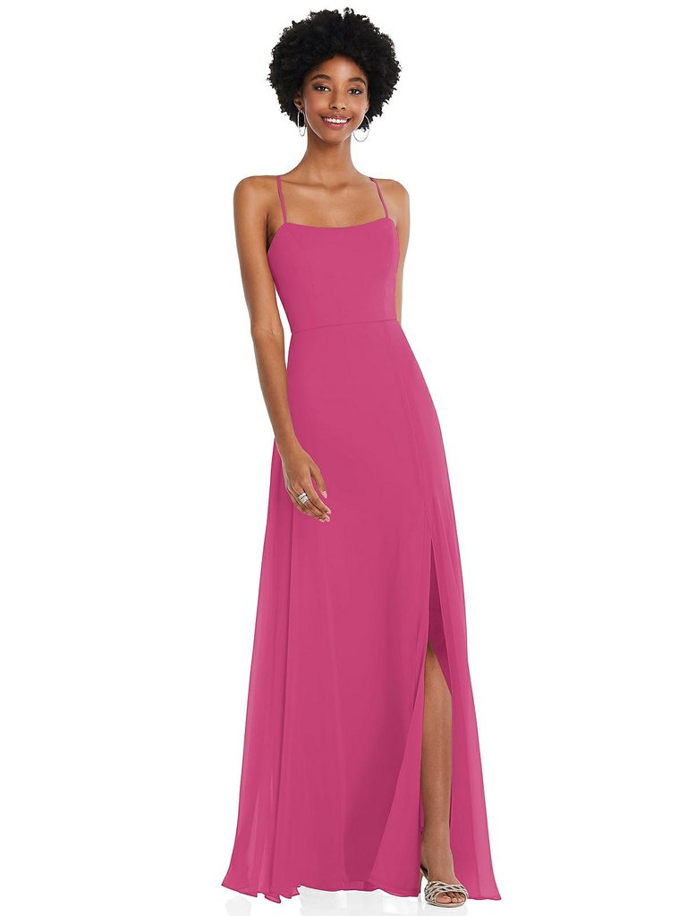 Scoop Neck Convertible Tie-Strap Maxi Dress with Front Slit - 1559 - Tea Rose