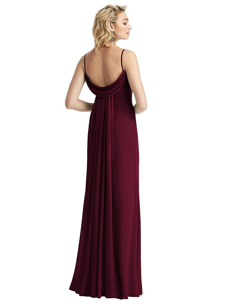 Shirred Sash Cowl-Back Chiffon Trumpet Gown - 6815