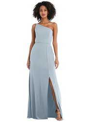 Skinny One-Shoulder Trumpet Gown with Front Slit - 1544 - Mist