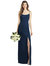 Spaghetti Strap V-Back Crepe Gown With Front Slit - 6822 - Midnight Navy