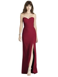 Strapless Crepe Trumpet Gown with Front Slit - 6775 - Burgundy