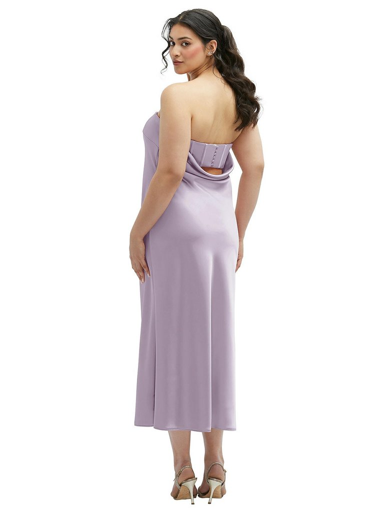 Strapless Midi Bias Column Dress With Peek-a-Boo Corset Back - 6886