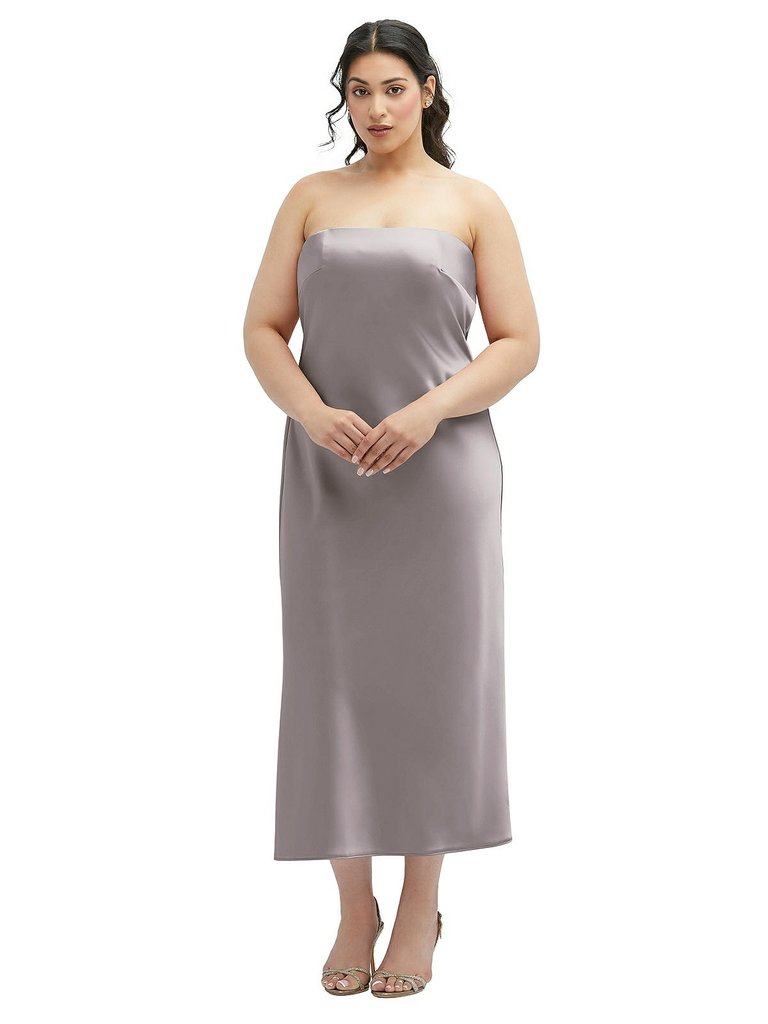 Strapless Midi Bias Column Dress With Peek-a-Boo Corset Back - 6886 - Cashmere Gray