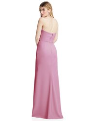 Strapless Pleated Faux Wrap Trumpet Gown With Front Slit - 6873