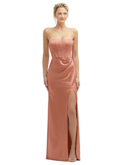 After Six Strapless Topstitched Corset Satin Maxi Dress With Draped Column Skirt - 6888 product