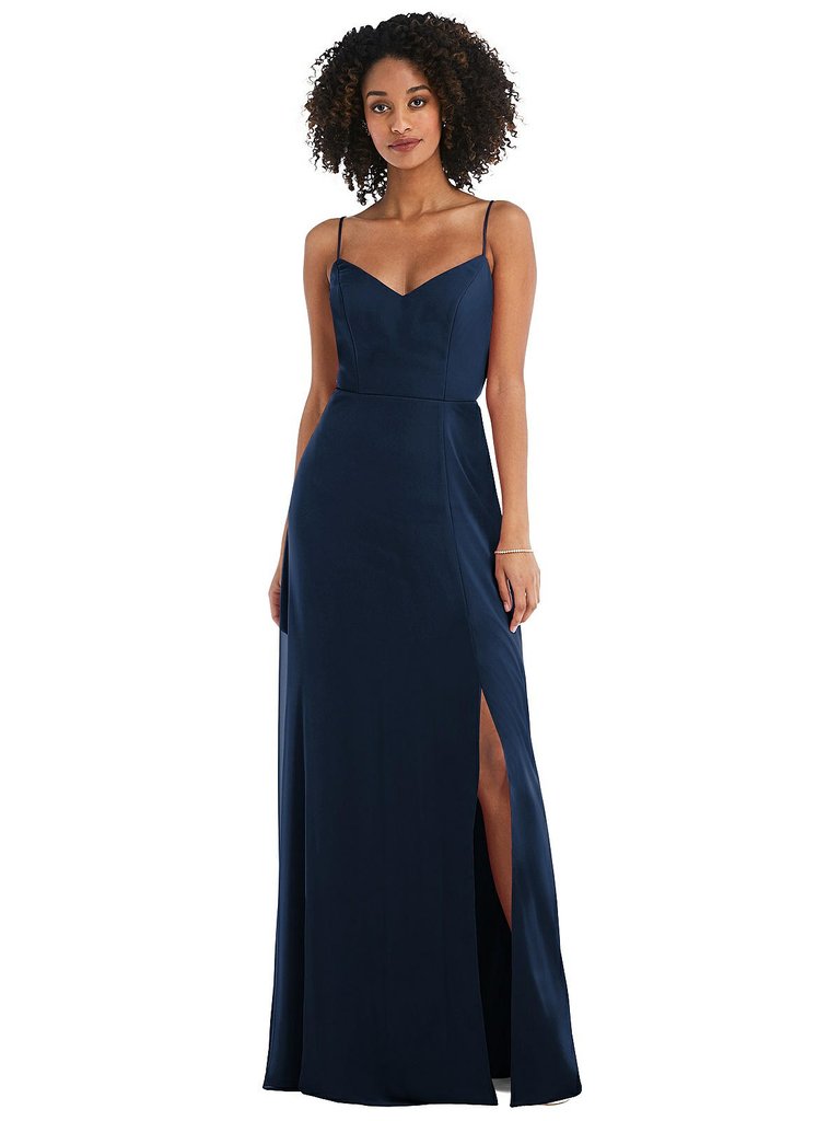 Tie-Back Cutout Maxi Dress With Front Slit - 1548 - Midnight Navy