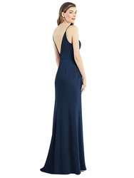 V-Back Spaghetti Strap Maxi Dress with Pockets - 6824