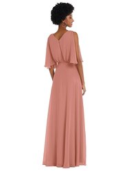 V-Neck Split Sleeve Blouson Bodice Maxi Dress - 1565