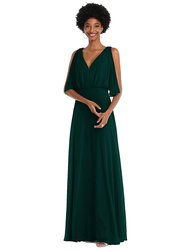 V-Neck Split Sleeve Blouson Bodice Maxi Dress - 1565 - Evergreen