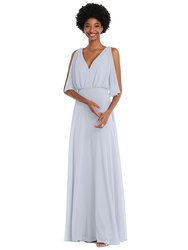 V-Neck Split Sleeve Blouson Bodice Maxi Dress - 1565 - Silver Dove