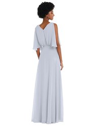 V-Neck Split Sleeve Blouson Bodice Maxi Dress - 1565