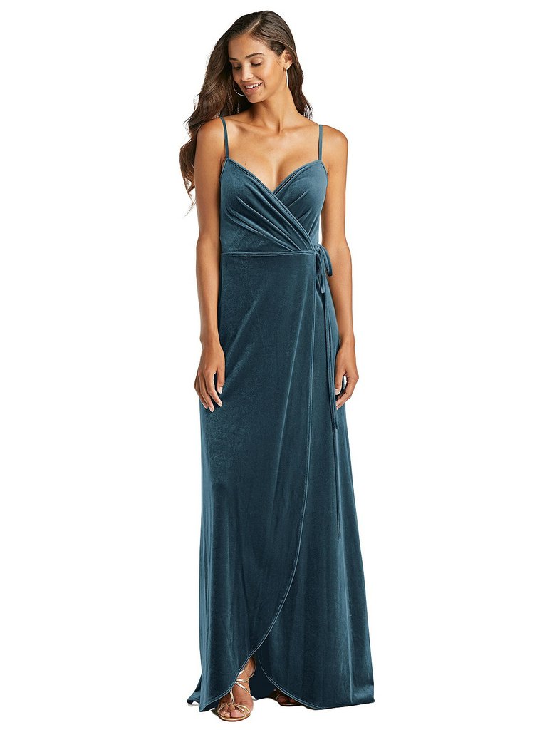 Velvet Wrap Maxi Dress With Pockets - 1536 - Dutch Blue