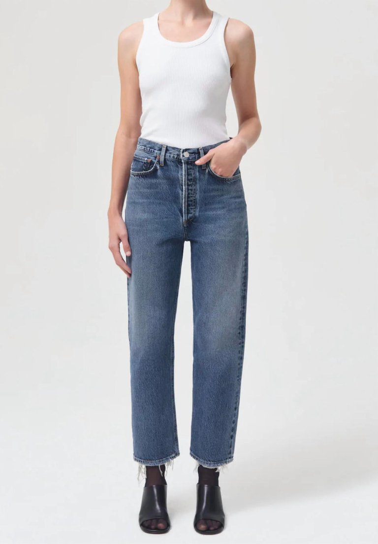 90’S Crop Mid-Rise Loose Straight Jeans - Oblique