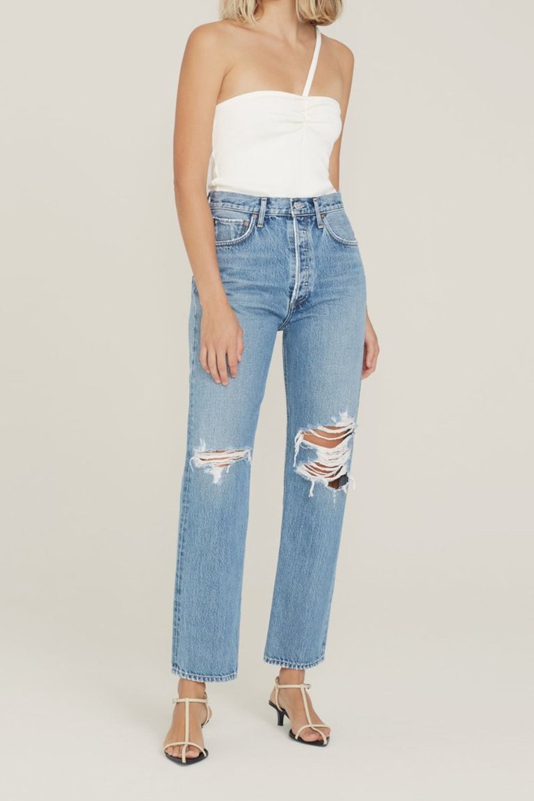 90's Pinch Waist High Rise Straight Jeans - Backdrop
