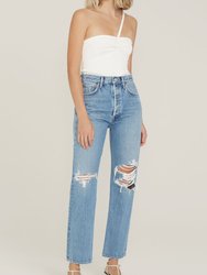 90's Pinch Waist High Rise Straight Jeans - Backdrop