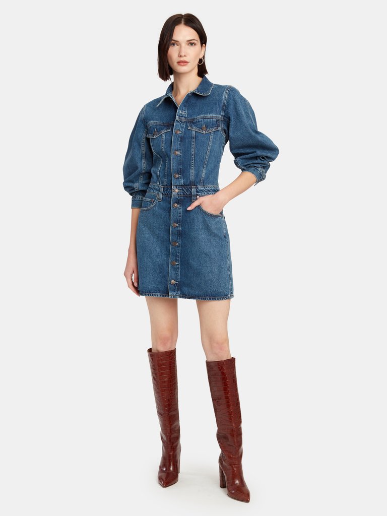 Balloon Sleeve Denim Mini Dress