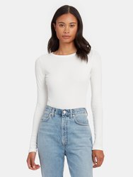 Leila Long Sleeve Crewneck Bodysuit - White