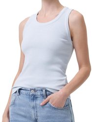 Womens Poppy Tank Top White Ribbed Cotton Knit Sleeveless - White