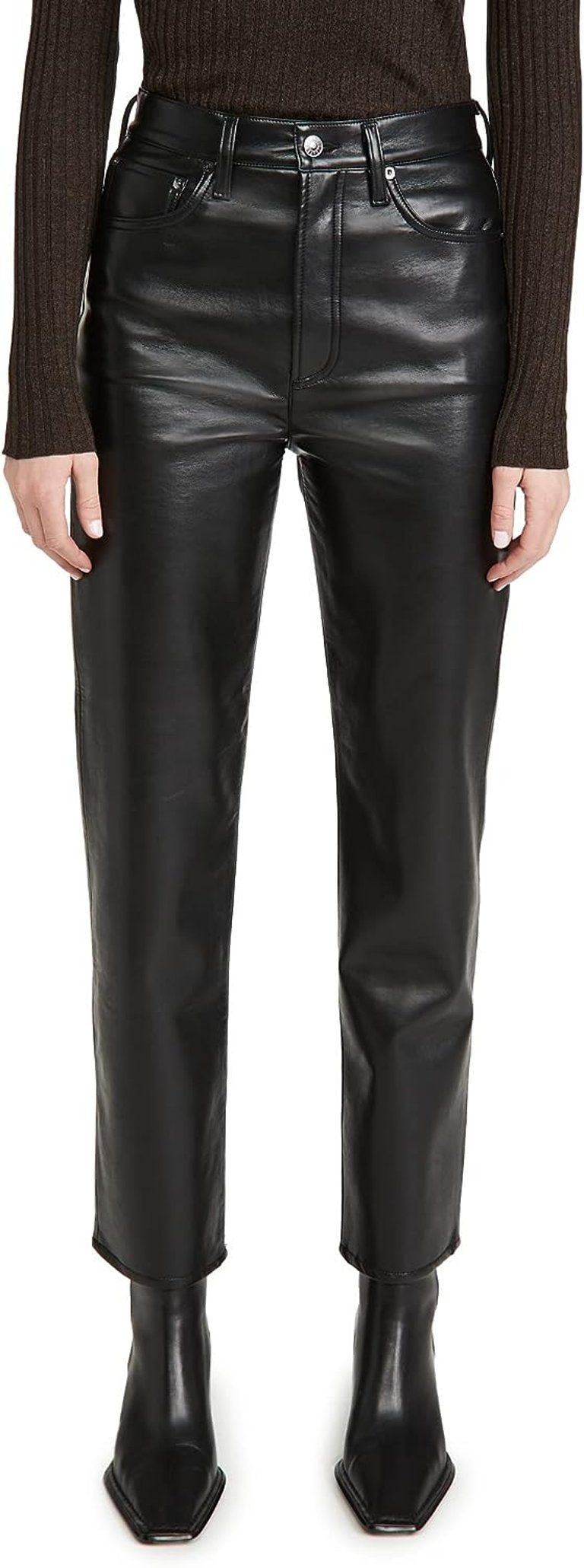 Women's Recycled Leather Fitted 90's Pants - Black