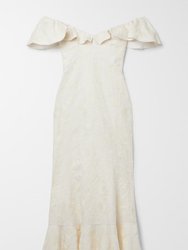Izote Flora Off-the-shoulder Ruffled Embroidered Linen Maxi Dress - Ivory
