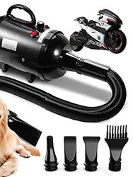 4.3HP/3200W Pro High Velocity Dog Grooming And Blow Dryer With Adjustable Airflow Speed And Temperature,78"Flexible Hose And 4 Attachment Nozzles - Black
