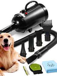 All-In-One Bath Set Supplies Dog Dryer With 4.3HP/3200W Dog Hair Dryer, Steel Needle Comb, Bath Glove And Bath Towel - Black