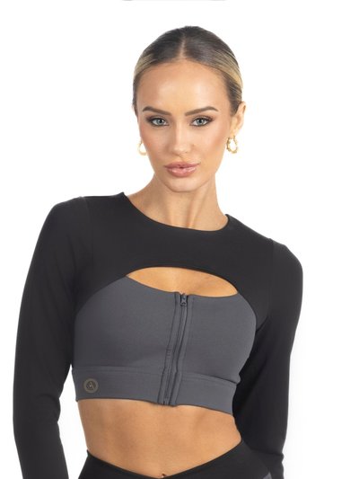 Akalia Alisha Color Block Activewear Long Sleeve Top in Black product