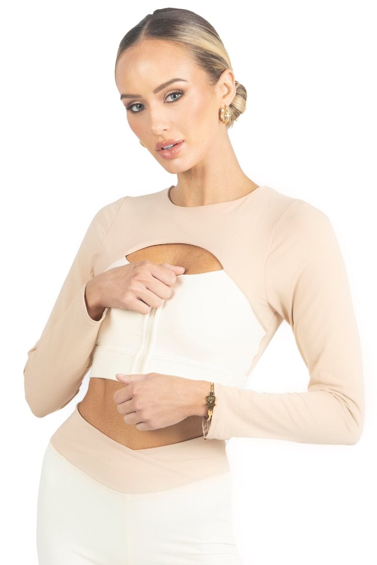 Alisha Color Block Activewear Long Sleeve Top - White