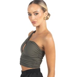 Belle Drapped Activewear Sportsbra In Dark Green