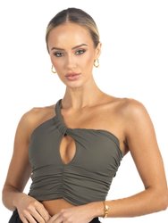 Belle Drapped Activewear Sportsbra In Dark Green - Dark Green